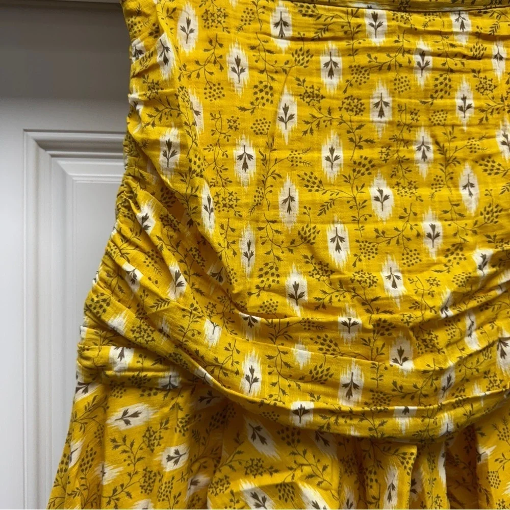 Veronica Beard Taras Skirt Ruched Botanical Ikat Floral Mini Skirt in Yellow